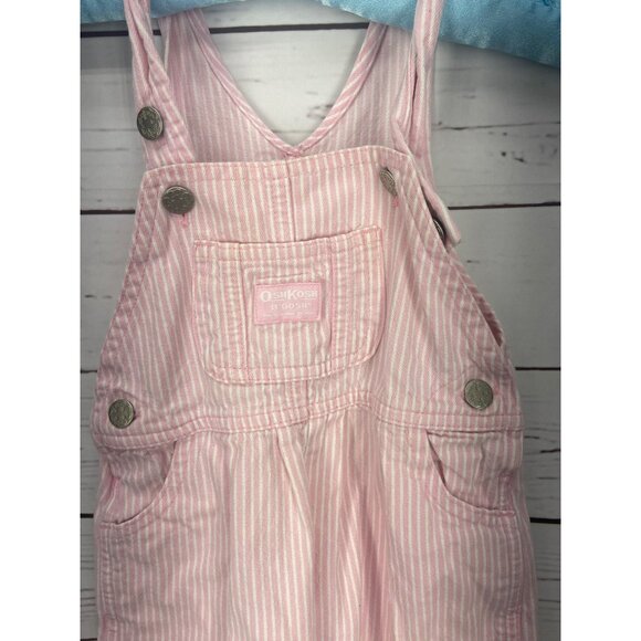 Vintage Osh Kosh Girls Pink & White Striped Overalls Size 12m - Picture 4 of 7